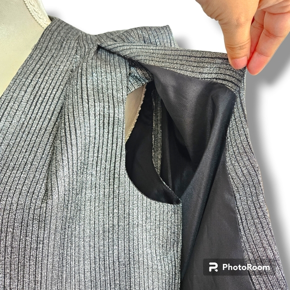 Lavish Alice | Rare | Metallic and Stripe Collarless Cape Blazer | Size 10 - Picture 7 of 13